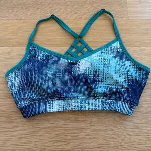 SO Active Racerback Sports Bra Blue Teal Lattice Back Size S